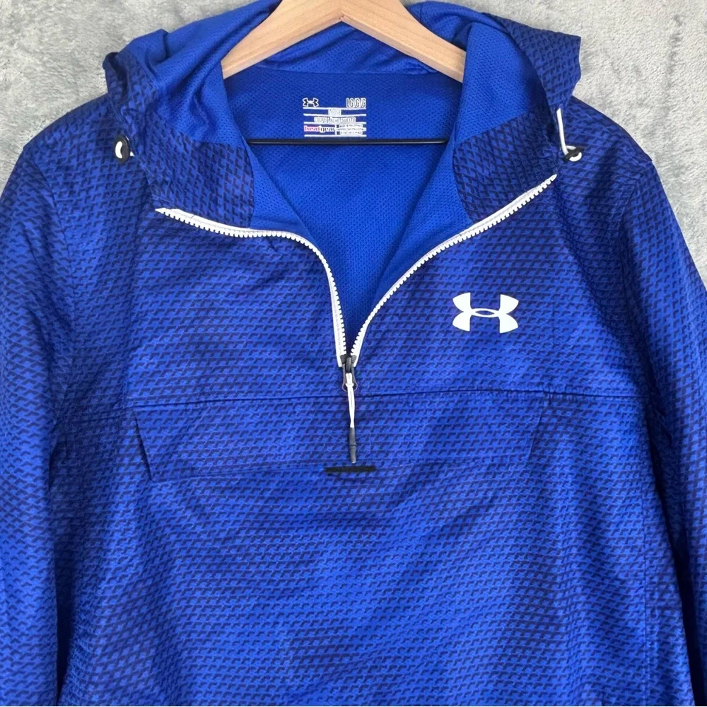 Under Armour Half Zip Pullover Windbreaker Anorak Men Large Blue Black Hoodie